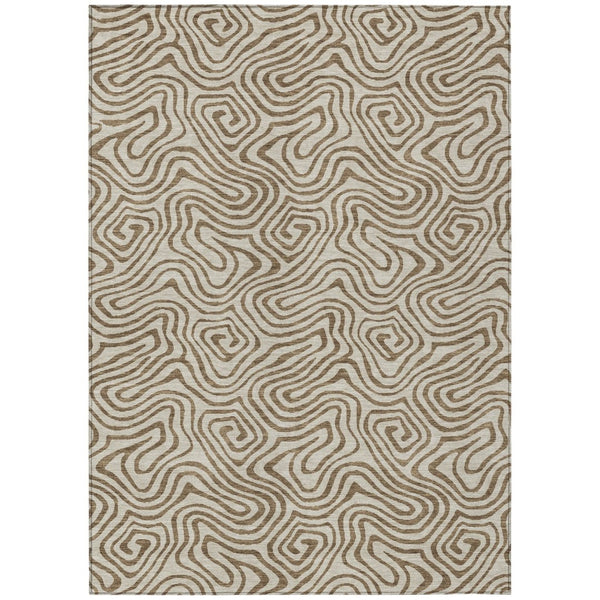 HomeRoots 5' Beige and Brown Abstract Area Rug – Stylish, Washable, Durable Design for Indoor and Outdoor Use 10' X 14' 599783