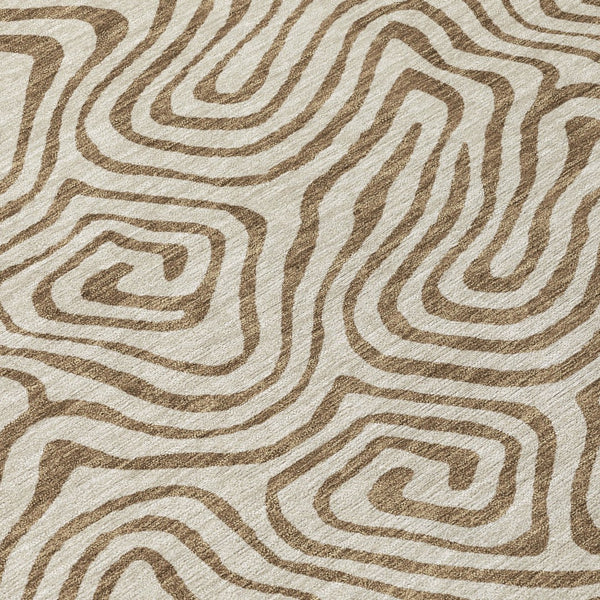 Homeroots 3' Beige And Brown Abstract Washable Area Rug For Indoor And Outdoor Spaces - Durable & Stylish 10' X 14' Polyester 599783