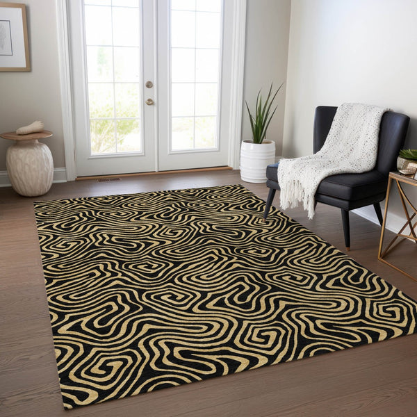 Homeroots 3' Beige And Brown Abstract Washable Area Rug For Indoor And Outdoor Spaces - Durable & Stylish 3' X 5' Polyester 599784