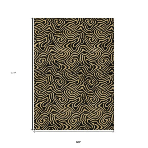 Homeroots 3' Beige And Brown Abstract Washable Area Rug For Indoor And Outdoor Spaces - Durable & Stylish 5' X 8' Polyester 599785