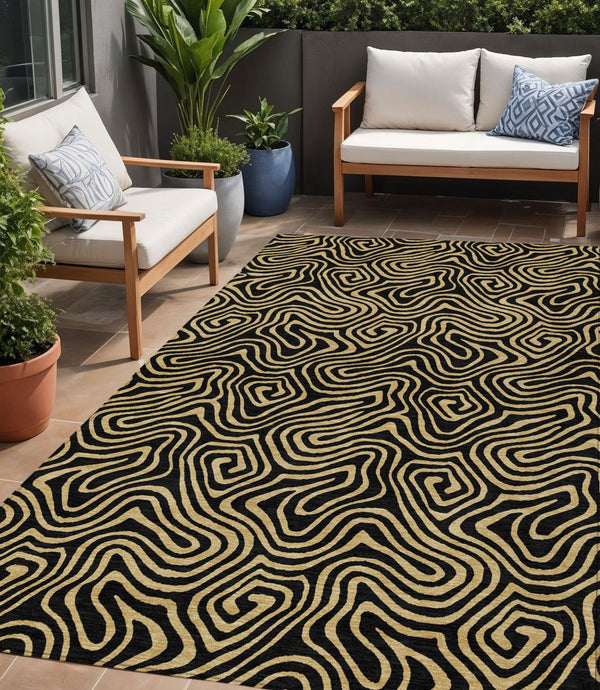 Homeroots 3' Beige And Brown Abstract Washable Area Rug For Indoor And Outdoor Spaces - Durable & Stylish 5' X 8' Polyester 599785