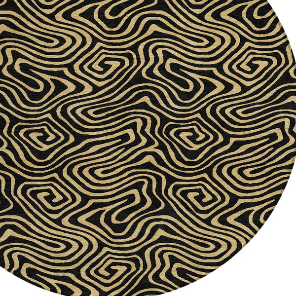 Homeroots 3' Beige And Brown Abstract Washable Area Rug For Indoor And Outdoor Spaces - Durable & Stylish 8' Round Polyester 599786
