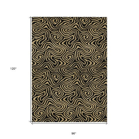 Homeroots 3' Beige And Brown Abstract Washable Area Rug For Indoor And Outdoor Spaces - Durable & Stylish 8' X 10' Polyester 599787