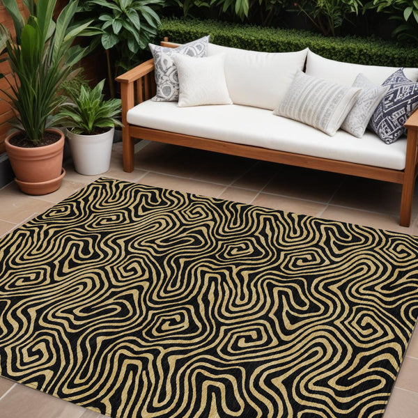 Homeroots 3' Beige And Brown Abstract Washable Area Rug For Indoor And Outdoor Spaces - Durable & Stylish 8' X 10' Polyester 599787