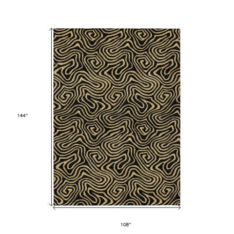 Homeroots 3' Beige And Brown Abstract Washable Area Rug For Indoor And Outdoor Spaces - Durable & Stylish 9' X 12' Polyester 599788