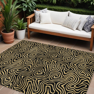 Homeroots 3' Beige And Brown Abstract Washable Area Rug For Indoor And Outdoor Spaces - Durable & Stylish 9' X 12' Polyester 599788