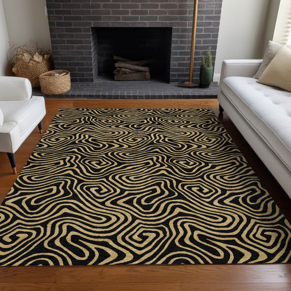 Homeroots 3' Beige And Brown Abstract Washable Area Rug For Indoor And Outdoor Spaces - Durable & Stylish 10' X 14' Polyester 599789