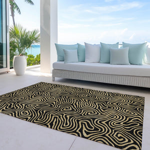Homeroots 3' Beige And Brown Abstract Washable Area Rug For Indoor And Outdoor Spaces - Durable & Stylish 10' X 14' Polyester 599789