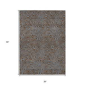 Homeroots 3' Beige And Brown Abstract Washable Area Rug For Indoor And Outdoor Spaces - Durable & Stylish 3' X 5' Polyester 599790