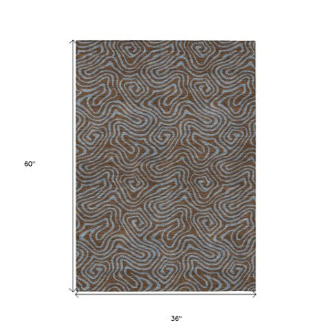 Homeroots 3' Beige And Brown Abstract Washable Area Rug For Indoor And Outdoor Spaces - Durable & Stylish 3' X 5' Polyester 599790