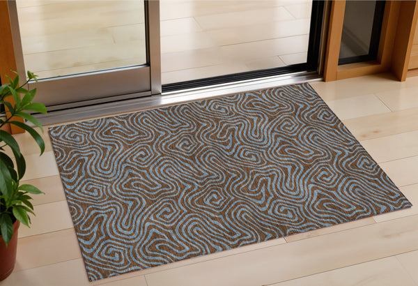 Homeroots 3' Beige And Brown Abstract Washable Area Rug For Indoor And Outdoor Spaces - Durable & Stylish 3' X 5' Polyester 599790
