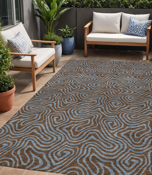 Homeroots 3' Beige And Brown Abstract Washable Area Rug For Indoor And Outdoor Spaces - Durable & Stylish 5' X 8' Polyester 599791