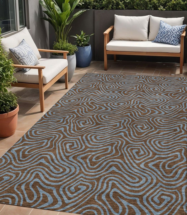 Homeroots 3' Beige And Brown Abstract Washable Area Rug For Indoor And Outdoor Spaces - Durable & Stylish 5' X 8' Polyester 599791