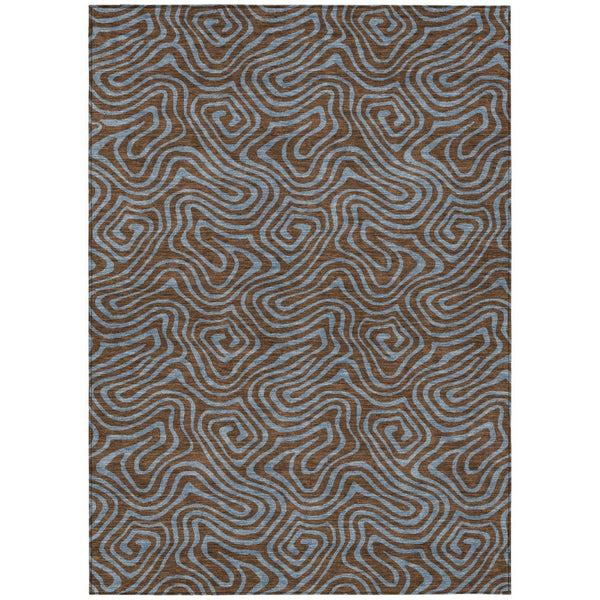 HomeRoots 5' Stylish Brown and Light Blue Abstract Area Rug for Indoor and Outdoor Use - Durable, Washable Design 5' X 8' 599791