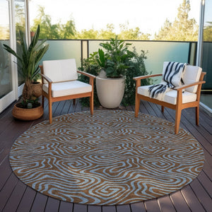 Homeroots 3' Beige And Brown Abstract Washable Area Rug For Indoor And Outdoor Spaces - Durable & Stylish 8' Round Polyester 599792