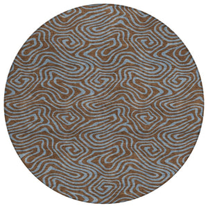 HomeRoots 5' Stylish Brown and Light Blue Abstract Area Rug for Indoor and Outdoor Use - Durable, Washable Design 8' Round 599792