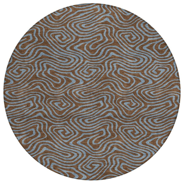 HomeRoots 5' Stylish Brown and Light Blue Abstract Area Rug for Indoor and Outdoor Use - Durable, Washable Design 8' Round 599792