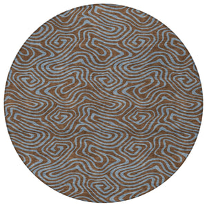 Homeroots 3' Beige And Brown Abstract Washable Area Rug For Indoor And Outdoor Spaces - Durable & Stylish 8' Round Polyester 599792