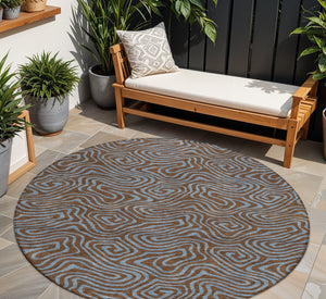 Homeroots 3' Beige And Brown Abstract Washable Area Rug For Indoor And Outdoor Spaces - Durable & Stylish 8' Round Polyester 599792