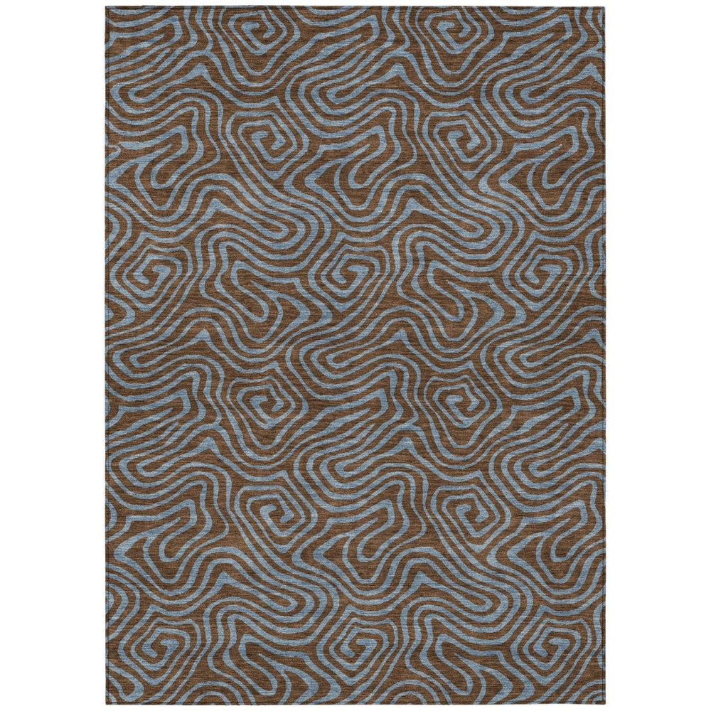 HomeRoots 5' Stylish Brown and Light Blue Abstract Area Rug for Indoor and Outdoor Use - Durable, Washable Design 8' X 10' 599793