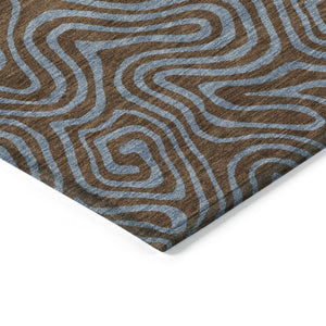 HomeRoots 5' Stylish Brown and Light Blue Abstract Area Rug for Indoor and Outdoor Use - Durable, Washable Design 8' X 10' 599793