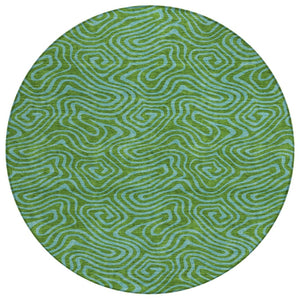 HomeRoots 5' Vibrant Green and Blue Abstract Washable Area Rug - Perfect for Indoor and Outdoor Spaces! 8' Round 599798