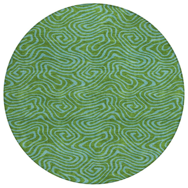 HomeRoots 5' Vibrant Green and Blue Abstract Washable Area Rug - Perfect for Indoor and Outdoor Spaces! 8' Round 599798