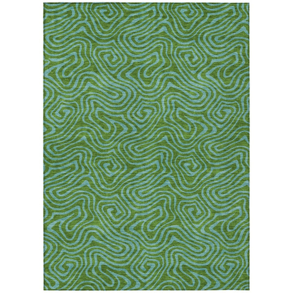 HomeRoots 5' Vibrant Green and Blue Abstract Washable Area Rug - Perfect for Indoor and Outdoor Spaces! 8' X 10' 599799