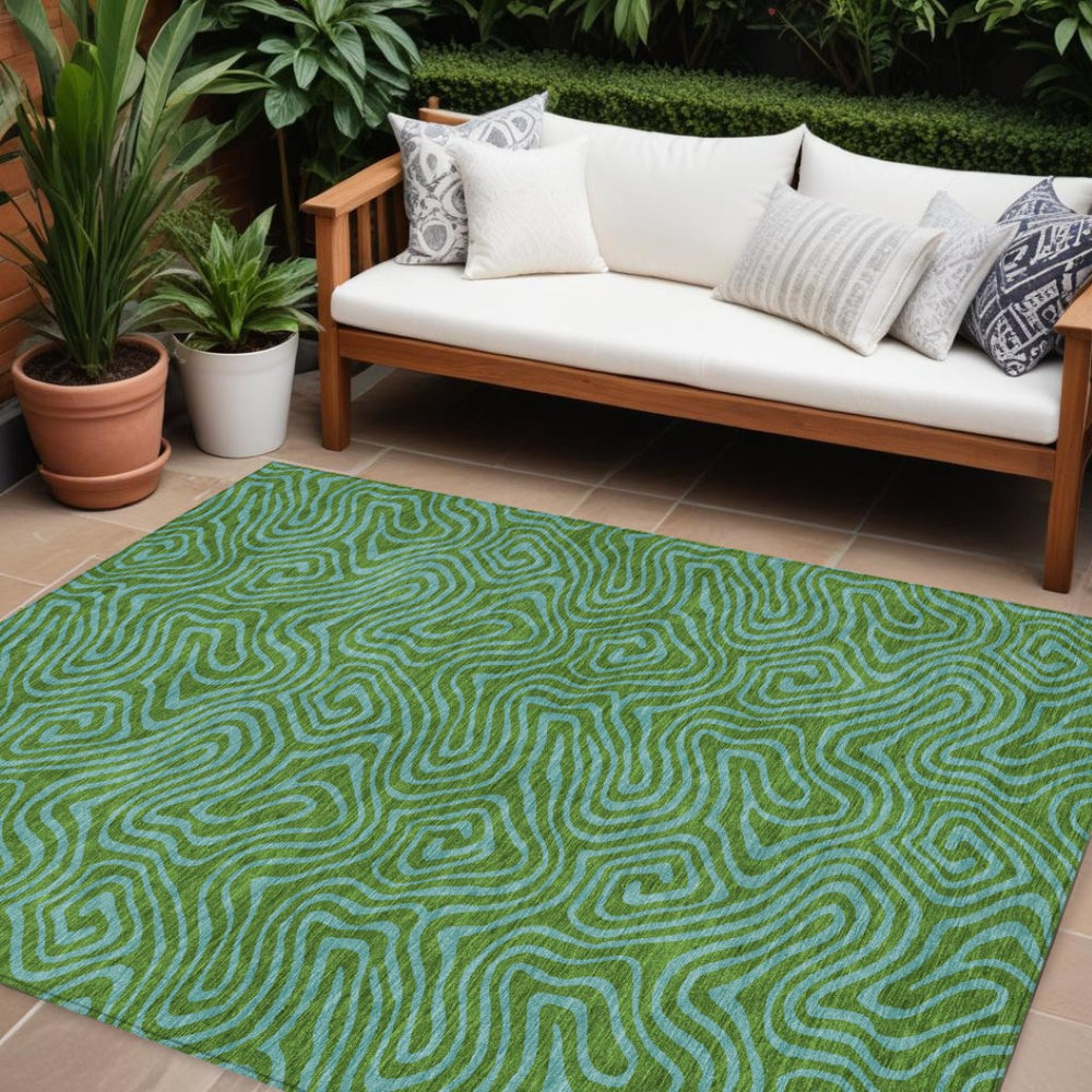 HomeRoots 5' Vibrant Green and Blue Abstract Washable Area Rug - Perfect for Indoor and Outdoor Spaces! 10' X 14' 599801