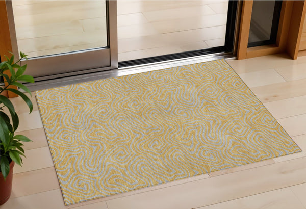 Homeroots 3' Beige And Brown Abstract Washable Area Rug For Indoor And Outdoor Spaces - Durable & Stylish 3' X 5' Polyester 599802