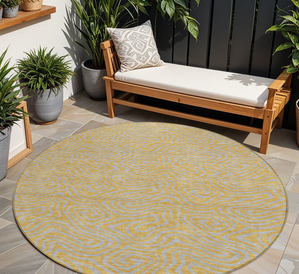Homeroots 3' Beige And Brown Abstract Washable Area Rug For Indoor And Outdoor Spaces - Durable & Stylish 8' Round Polyester 599804