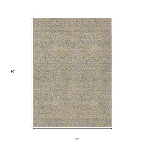 Homeroots 3' Beige And Brown Abstract Washable Area Rug For Indoor And Outdoor Spaces - Durable & Stylish 3' X 5' Polyester 599808
