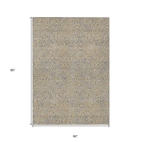 Homeroots 3' Beige And Brown Abstract Washable Area Rug For Indoor And Outdoor Spaces - Durable & Stylish 5' X 8' Polyester 599809