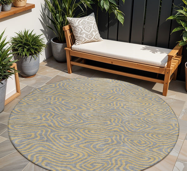 Homeroots 3' Beige And Brown Abstract Washable Area Rug For Indoor And Outdoor Spaces - Durable & Stylish 8' Round Polyester 599810