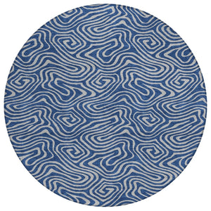 HomeRoots 5' Navy Blue and Gray Abstract Washable Area Rug - Durable Indoor/Outdoor Design for Modern Spaces 8' Round 599822
