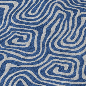HomeRoots 5' Navy Blue and Gray Abstract Washable Area Rug - Durable Indoor/Outdoor Design for Modern Spaces 8' Round 599822