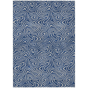 HomeRoots 9' Navy Blue and Gray Abstract Washable Area Rug - Durable, Stylish for Indoor & Outdoor Spaces 599824