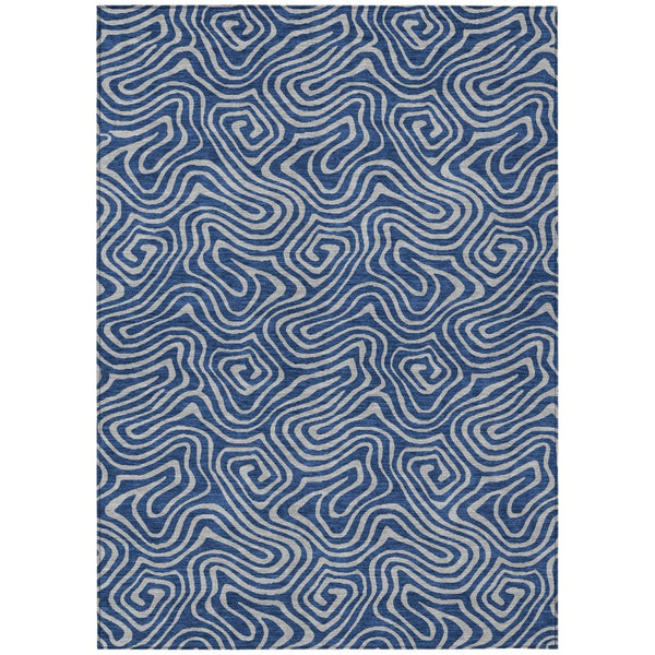 HomeRoots 9' Navy Blue and Gray Abstract Washable Area Rug - Durable, Stylish for Indoor & Outdoor Spaces 599824