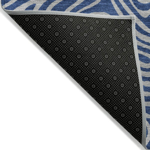 HomeRoots 5' Navy Blue and Gray Abstract Washable Area Rug - Durable Indoor/Outdoor Design for Modern Spaces 10' X 14' 599825