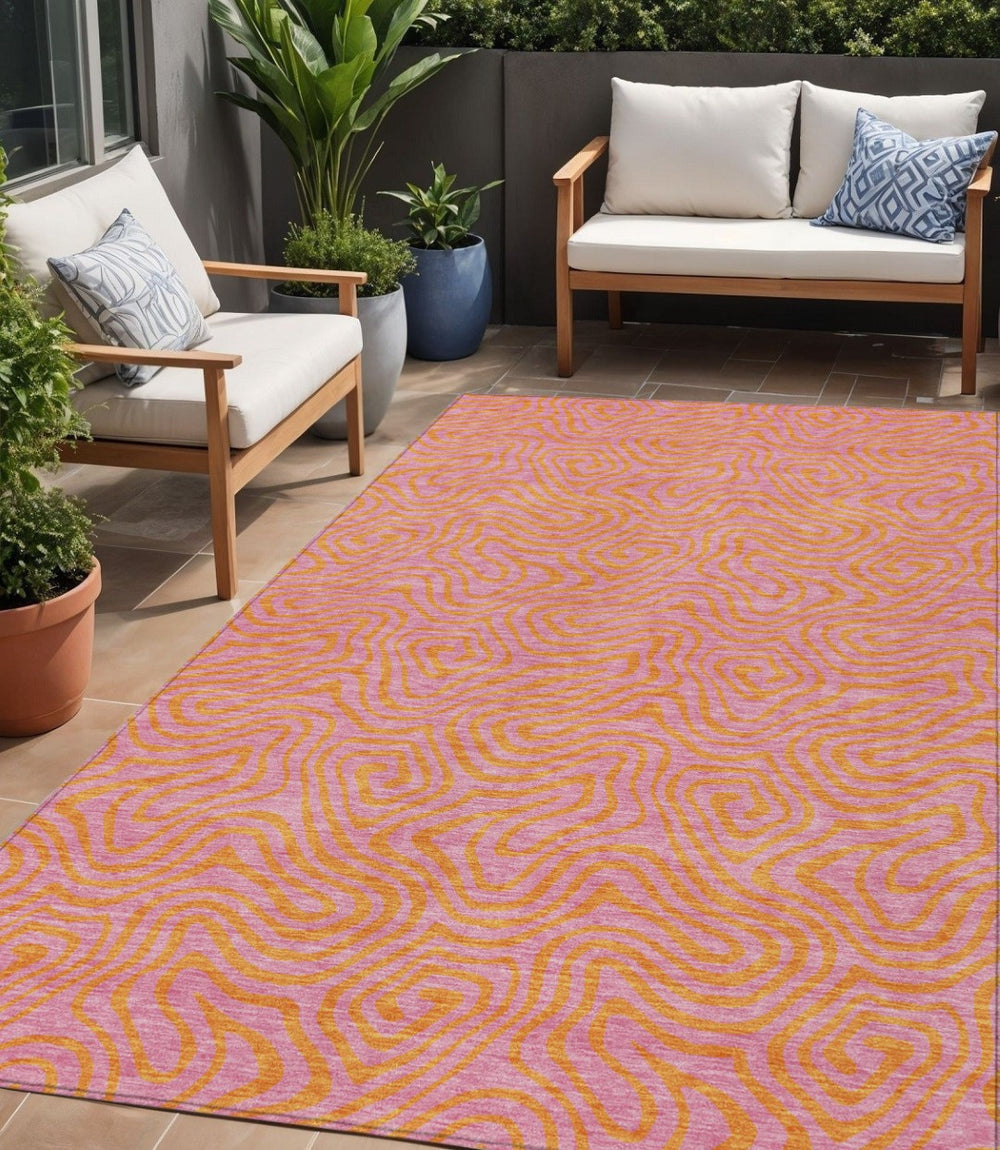 HomeRoots 5' Pink and Copper Abstract Area Rug – Stylish, Washable, Durable for Indoor and Outdoor Spaces 5' X 8' 599827