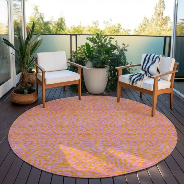 Homeroots 3' Beige And Brown Abstract Washable Area Rug For Indoor And Outdoor Spaces - Durable & Stylish 8' Round Polyester 599828