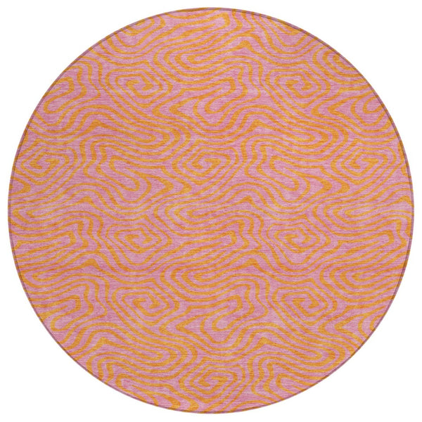 HomeRoots 5' Pink and Copper Abstract Area Rug – Stylish, Washable, Durable for Indoor and Outdoor Spaces 8' Round 599828