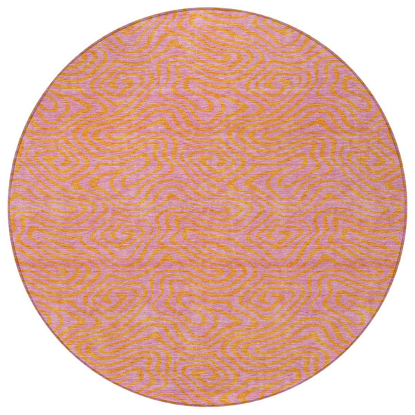 Homeroots 3' Beige And Brown Abstract Washable Area Rug For Indoor And Outdoor Spaces - Durable & Stylish 8' Round Polyester 599828