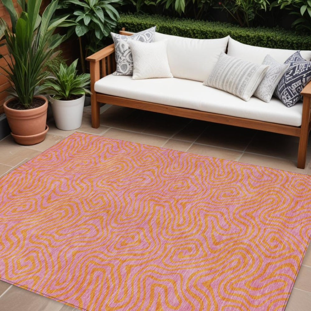 HomeRoots 9' X 12' Pink and Copper Abstract Area Rug – Modern Washable Design for Indoor & Outdoor Spaces 599830