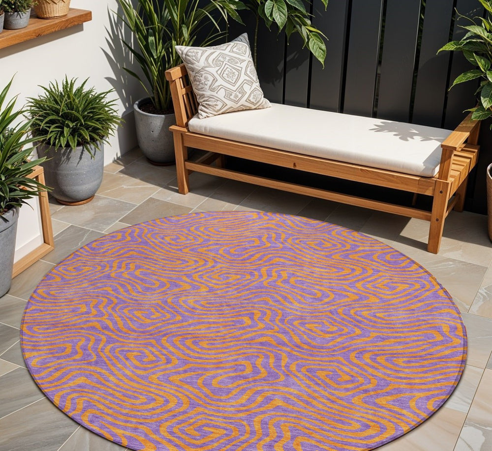 HomeRoots 5' Purple and Copper Abstract Area Rug - Stylish, Durable, Washable for Indoor and Outdoor Spaces 8' Round 599834