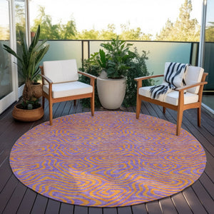 Homeroots 3' Beige And Brown Abstract Washable Area Rug For Indoor And Outdoor Spaces - Durable & Stylish 8' Round Polyester 599834