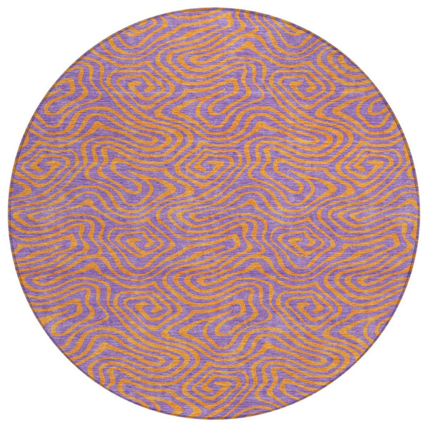 HomeRoots 5' Purple and Copper Abstract Area Rug - Stylish, Durable, Washable for Indoor and Outdoor Spaces 8' Round 599834