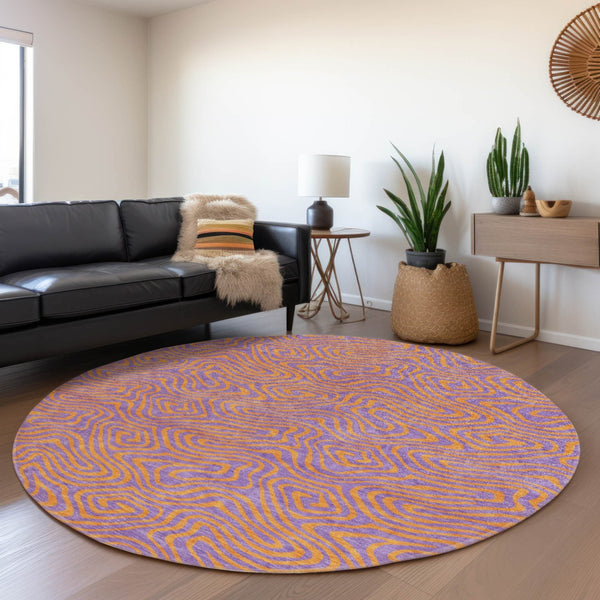Homeroots 3' Beige And Brown Abstract Washable Area Rug For Indoor And Outdoor Spaces - Durable & Stylish 8' Round Polyester 599834