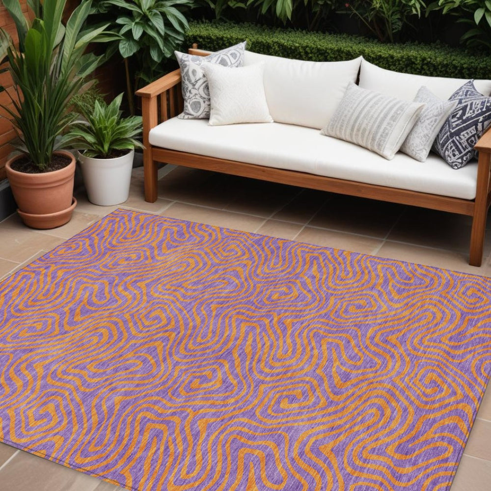 HomeRoots 9' X 12' Purple and Copper Abstract Washable Area Rug - Durable, Stylish, Indoor/Outdoor Versatility 599836
