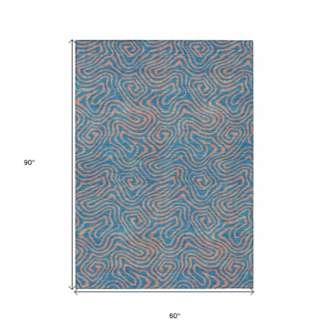 Homeroots 3' Beige And Brown Abstract Washable Area Rug For Indoor And Outdoor Spaces - Durable & Stylish 5' X 8' Polyester 599839